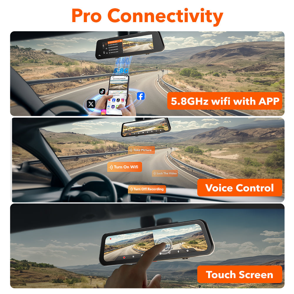WOLFBOX G900Pro 12MP WiFi Touch Screen Rear View Mirror Dash Cam Smart Mirror Camera camera WOLFBOX