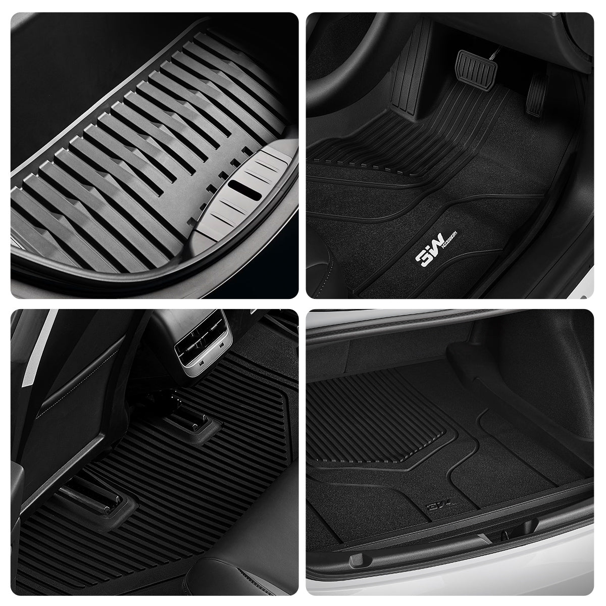 3W Custom Car Floor Mats All Weather Boot Liners, Storage Liner and Floor Liners for Tesla Model 3 2021-2023 RHD 3w
