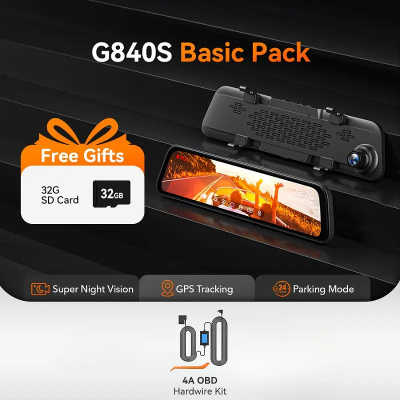 WOLFBOX G840S 12″ 4K 2160P Full HD Mirror Dash Cam Smart Rear View Camera Mirror
