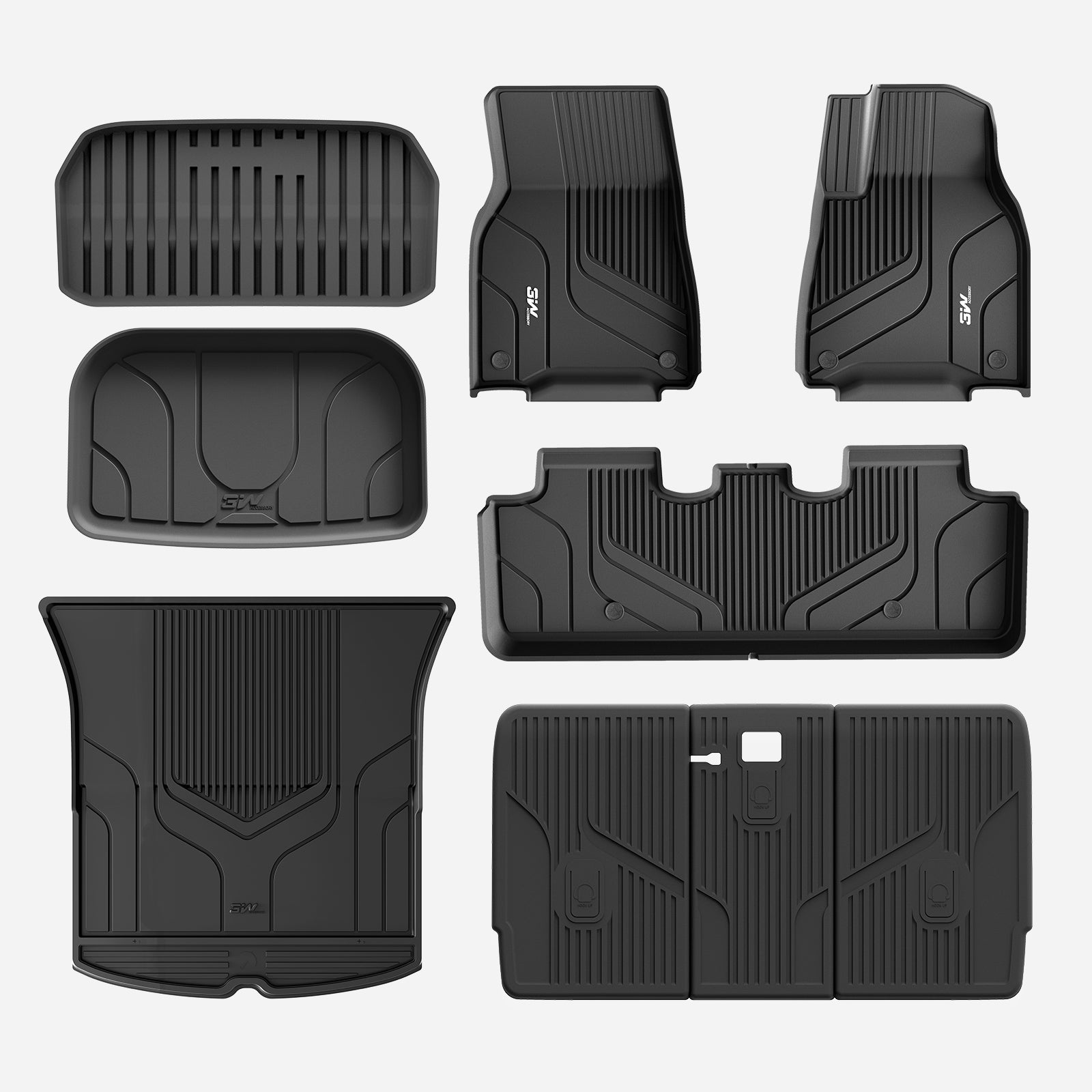 3W Custom Car Floor Mats All Weather Floor Liners, Boot Liners and Back Seat Cover Full set 9PCS for Tesla Model Y 2021-2024 RHD 3w
