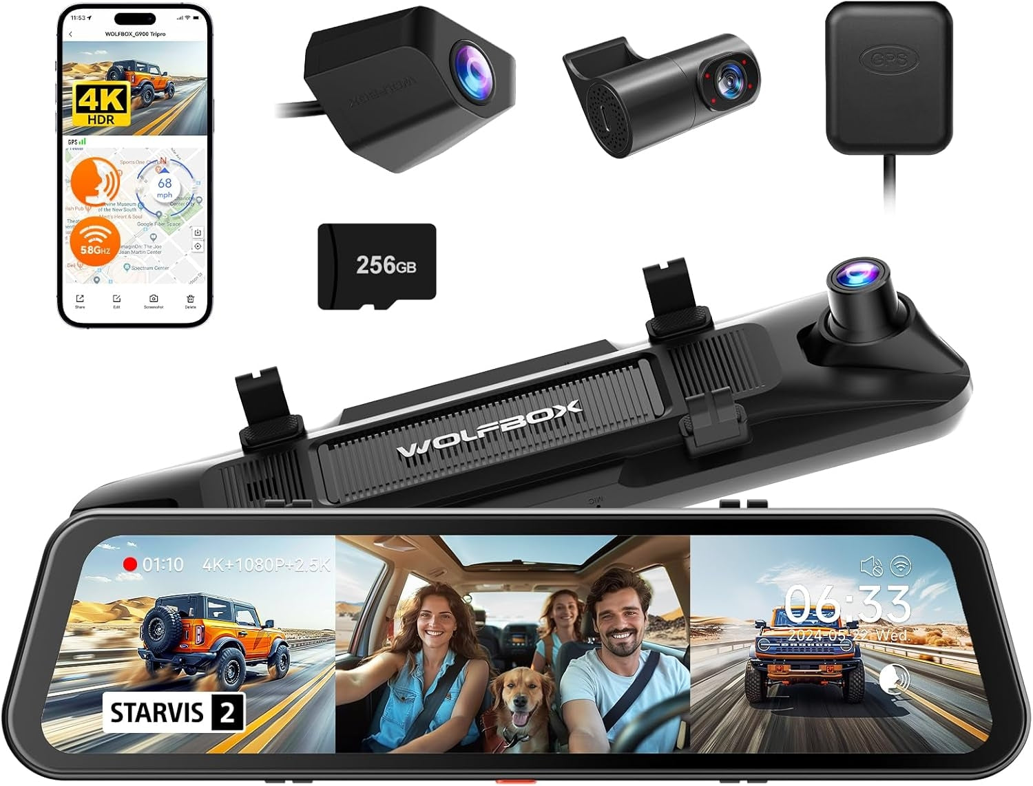 G900TriPro 3 Channel 4K+2.5K+1080P Cabin Monitor Mirror Dash Cam