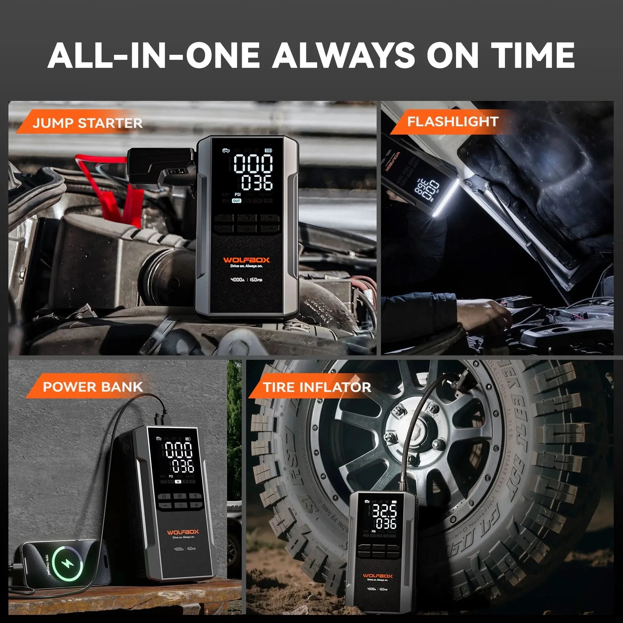 Jump Starter with Air Compressor 4-in-1 | Wolfbox MegaVolt 24Air