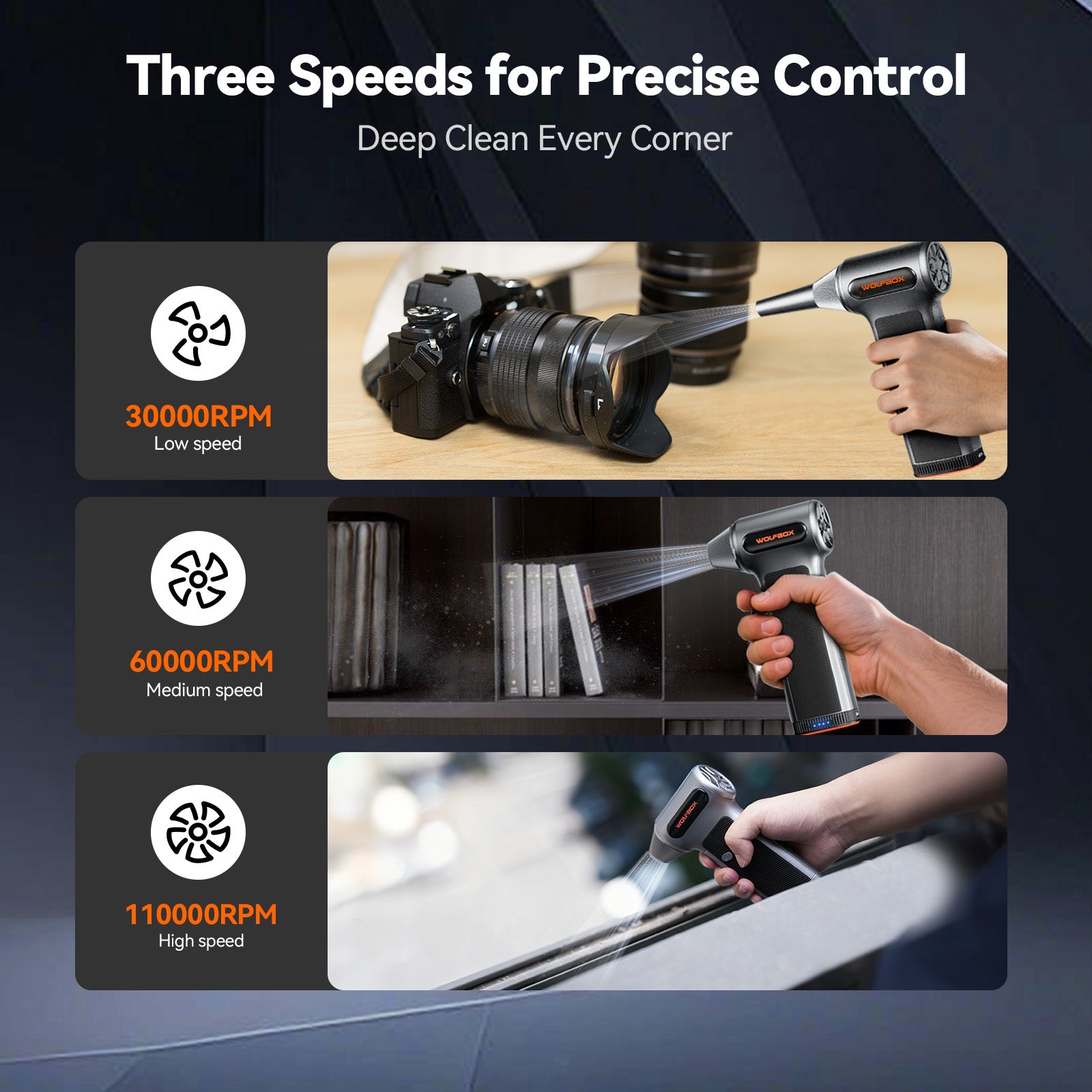 WOLFBOX MF200 Compressed Air Duster - Swappable Battery Cartridge