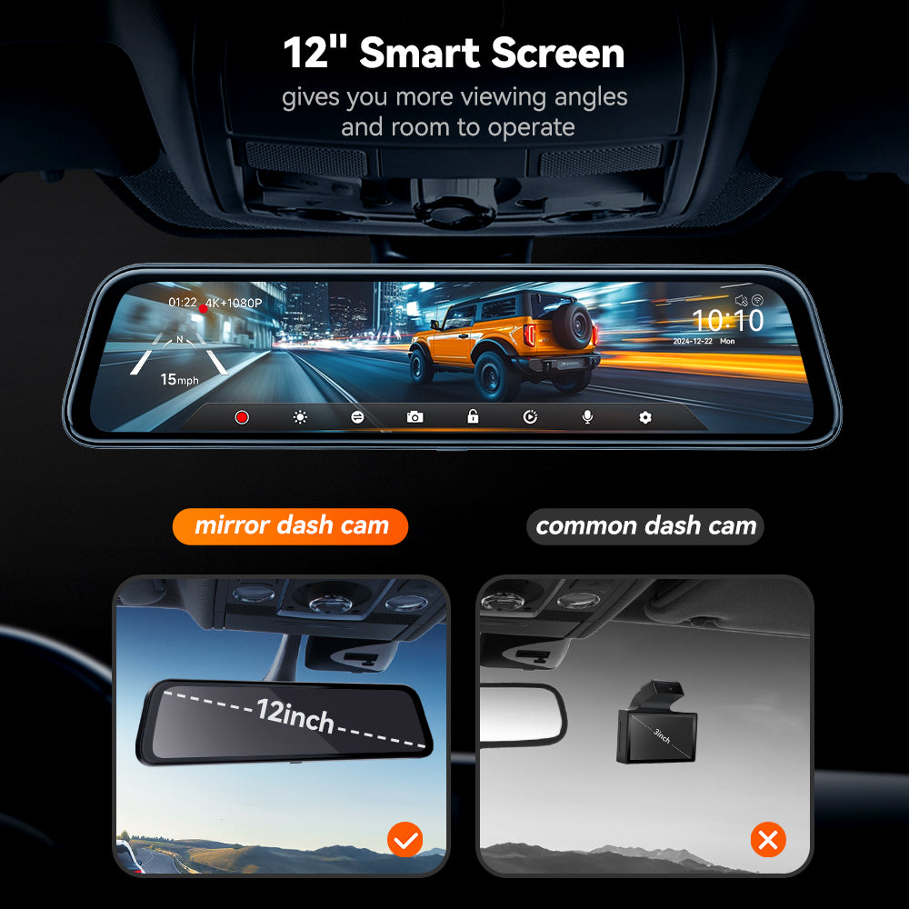 WOLFBOX G840S 12″ 4K 2160P Full HD Mirror Dash Cam Smart Rear View Camera Mirror