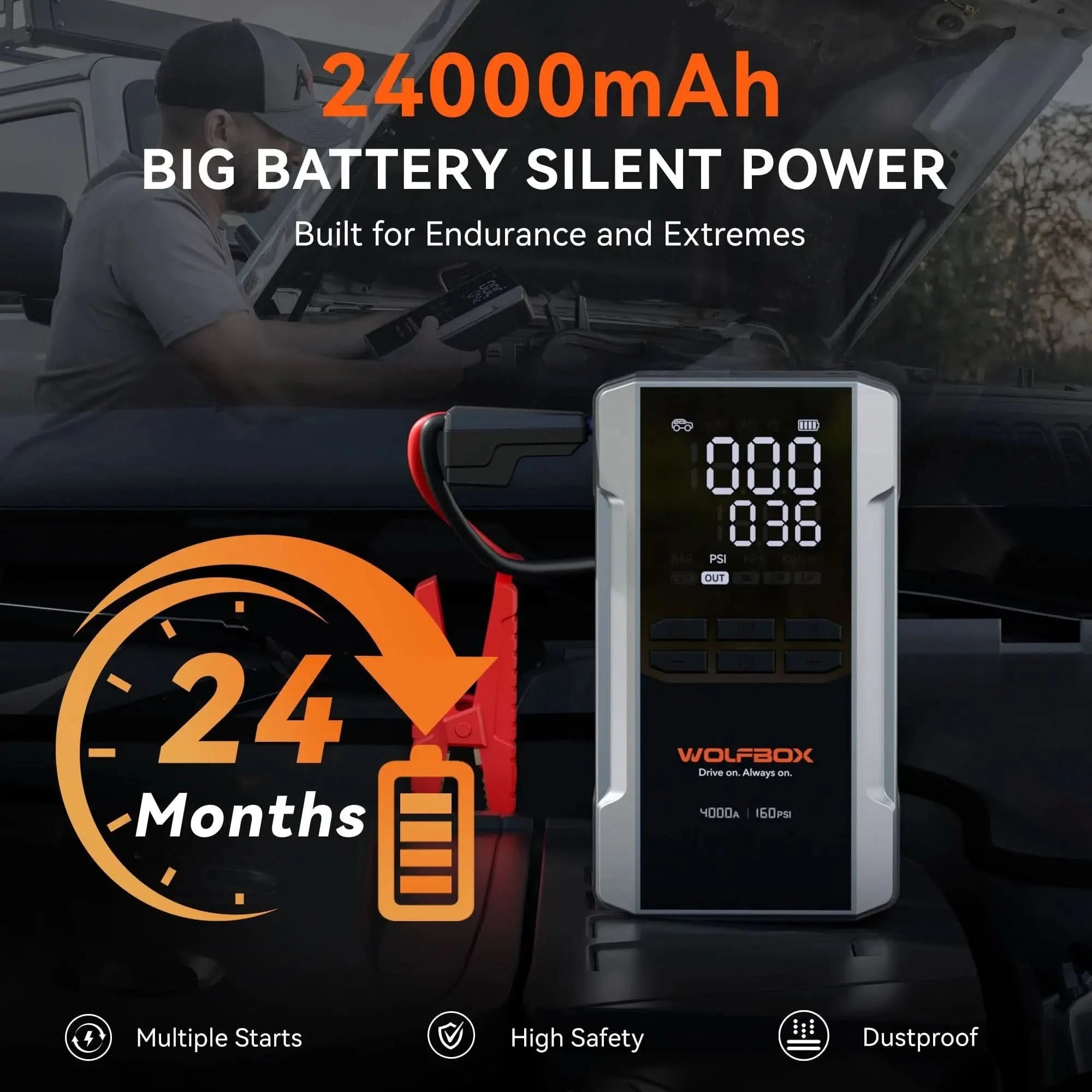 Jump Starter with Air Compressor 4-in-1 | Wolfbox MegaVolt 24Air