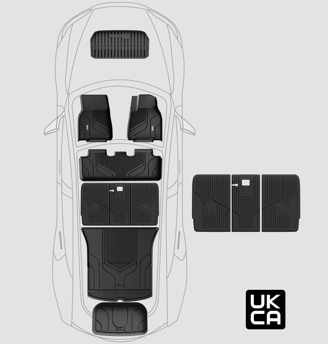 3W Custom Car Floor Mats All Weather Floor Liners, Boot Liners and Back Seat Cover Full set 9PCS for Tesla Model Y 2021-2024 RHD 3w