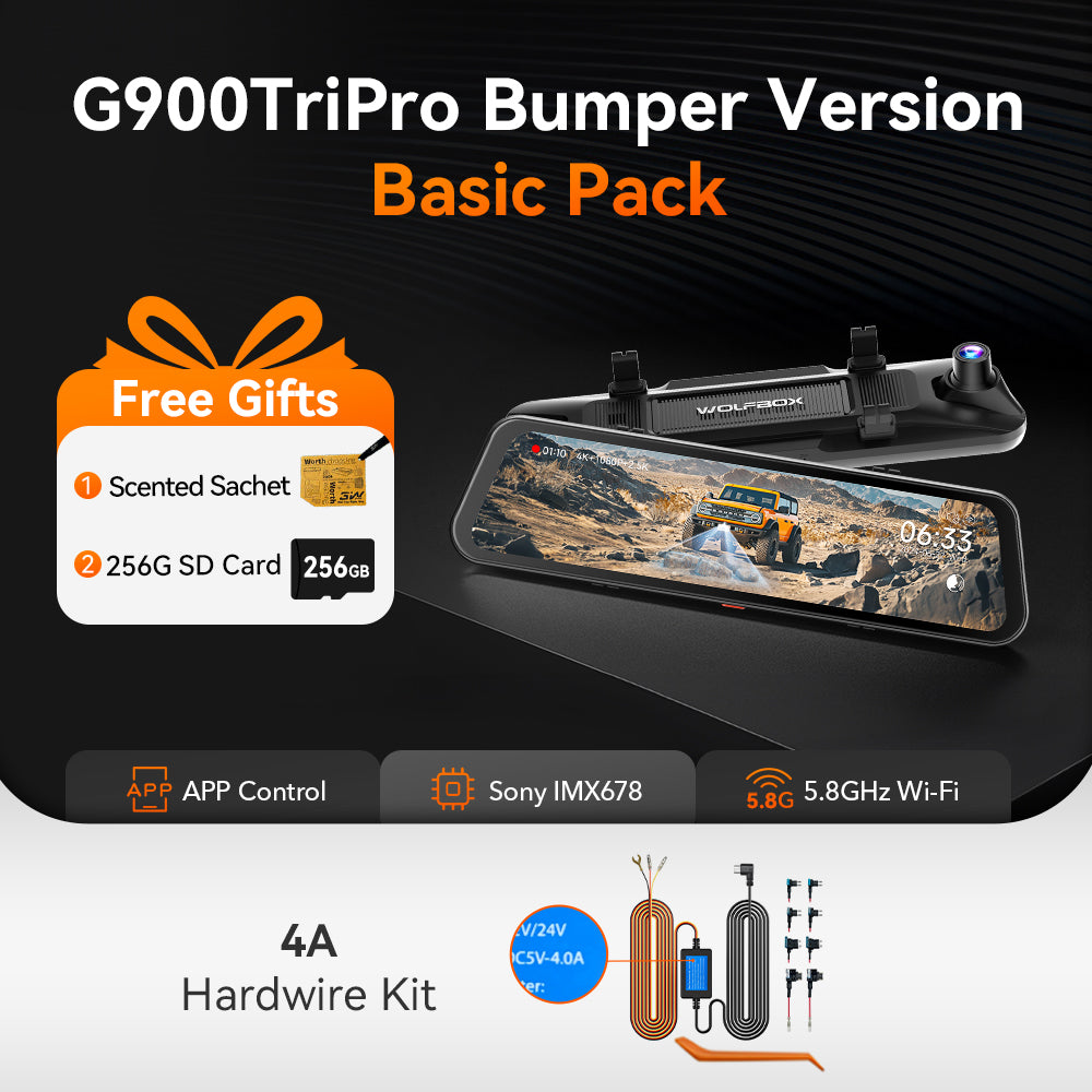 WOLFBOX G900 TriPro Bumper Version 3 Channel Rearview Mirror Dash Camera