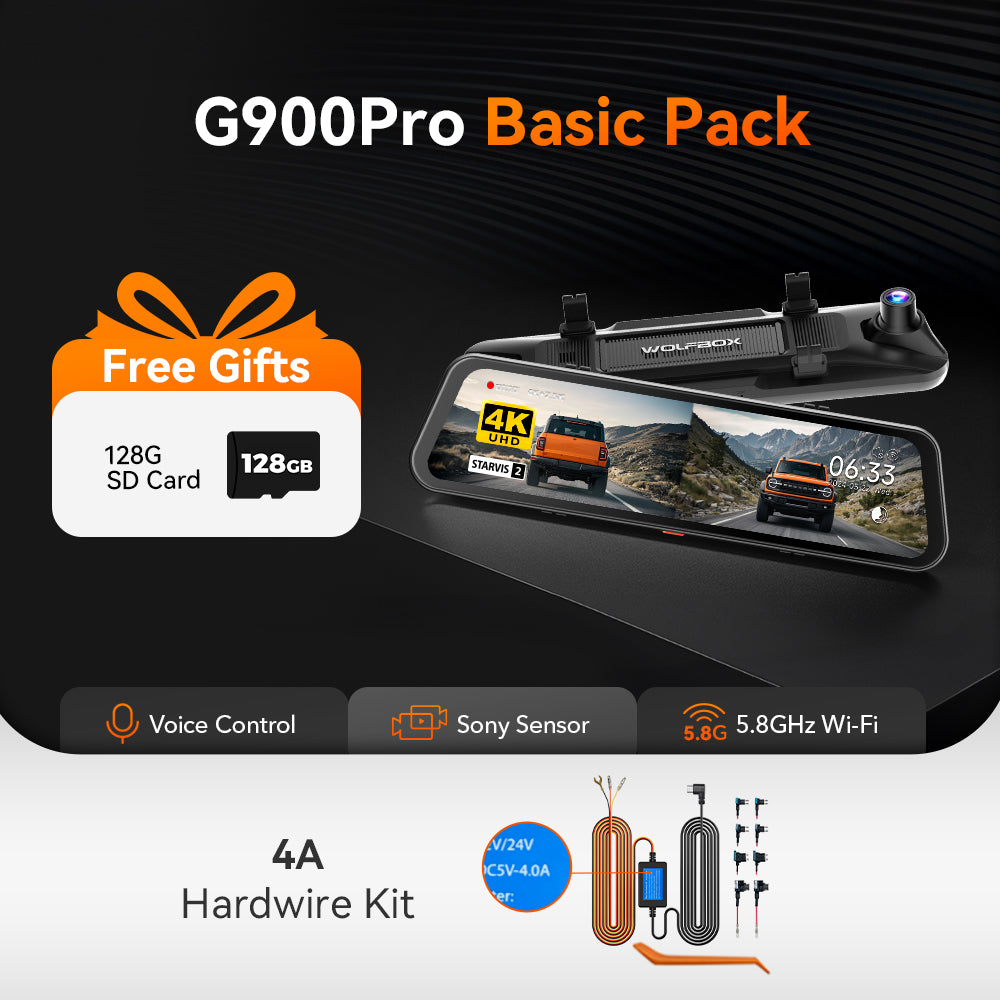WOLFBOX G900Pro Touch Screen 12MP WiFi Rear View Mirror Dash Cam