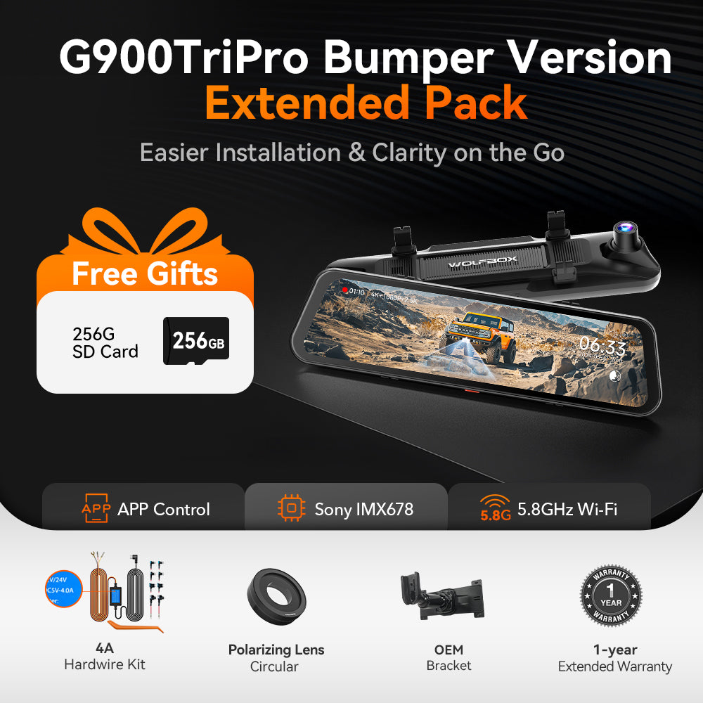 WOLFBOX G900TriPro Bumper Version 3 Channel Rearview Mirror Camera