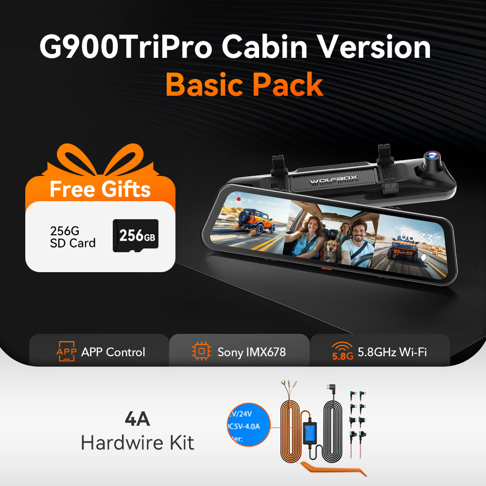 G900TriPro 4K+2.5K+1080P 3 Channel Cabin Monitor Mirror Dash Cam