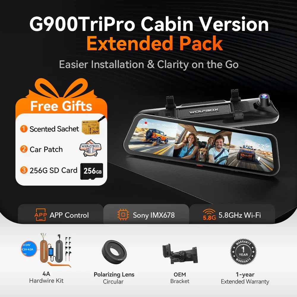 G900 TriPro 4K+2.5K+1080P 3 Channel Cabin Monitor Mirror Dash Cam