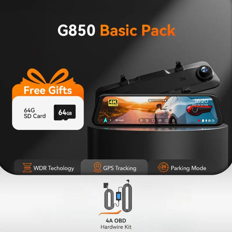 WOLFBOX G850 Rearview Mirror Backup Camera Dash Cam