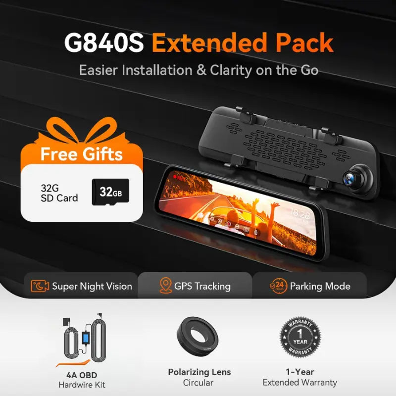 WOLFBOX G840S 12″ 4K 2160P Full HD Mirror Dash Cam Smart Rear View Camera Mirror