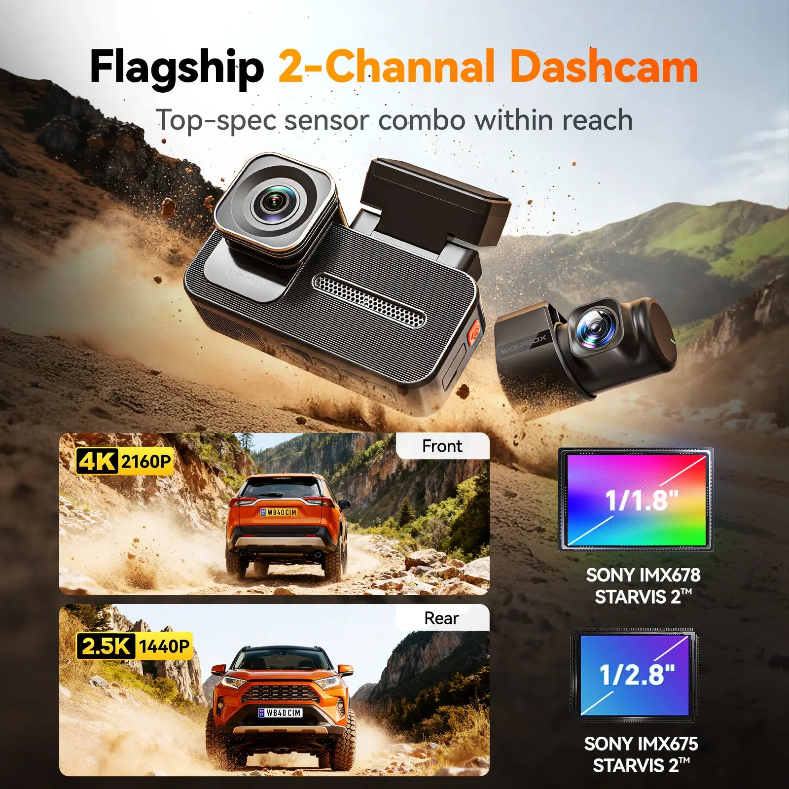 Wolfbox X5 Duo 4K+2.5K STARVIS 2  IMX678 Front and Rear MIni Dash Cam