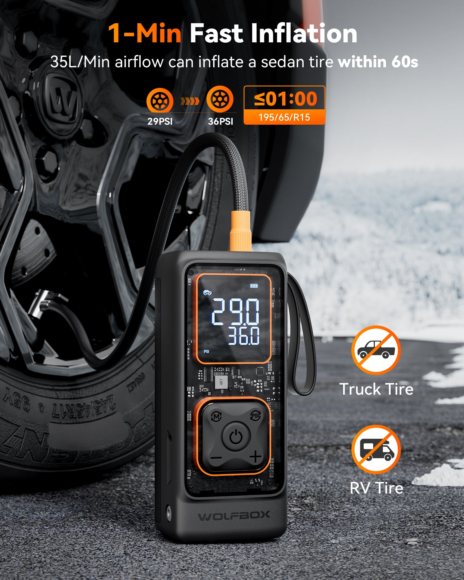 WOLFBOX MegaFlow24 Portable Tyre Inflator