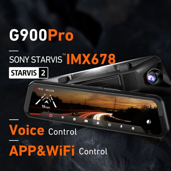 WOLFBOX G900Pro Touch Screen 12MP WiFi Rear View Mirror Dash Cam