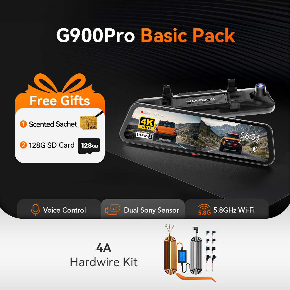 WOLFBOX G900Pro 12MP WiFi Touch Screen Rear View Mirror Dash Cam Smart Mirror