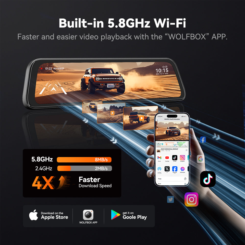 WOLFBOX G840S 12″ 4K 2160P Full HD Mirror Dash Cam Smart Rear View Camera Mirror