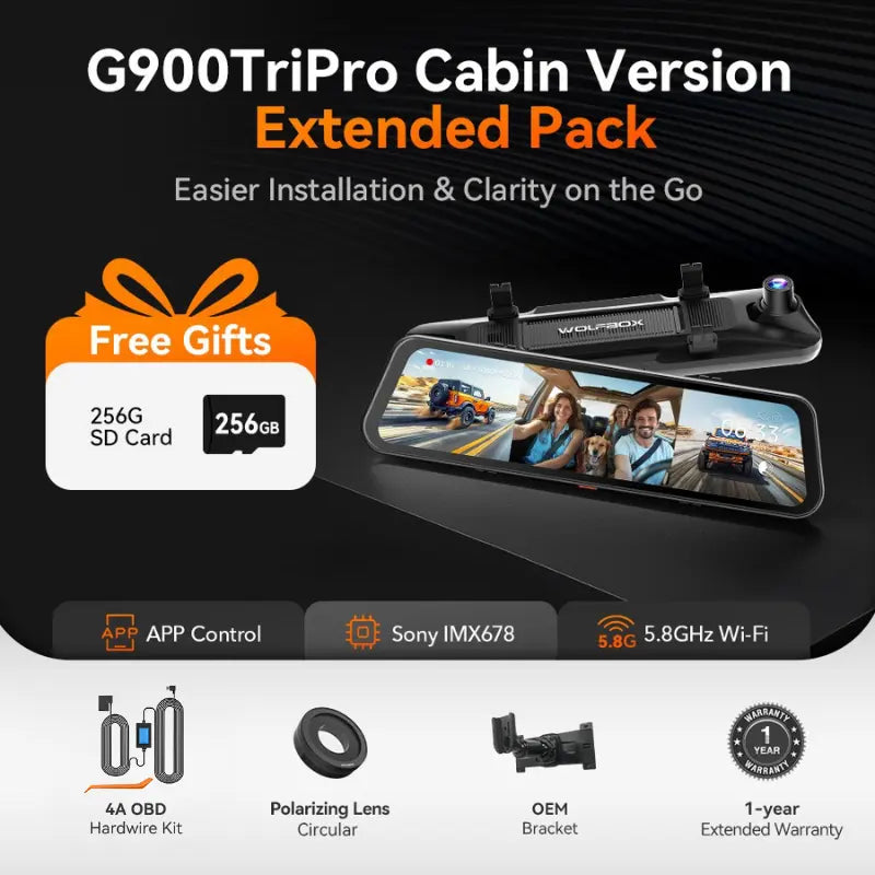 G900TriPro 4K+2.5K+1080P 3 Channel Cabin Monitor Mirror Dash Cam