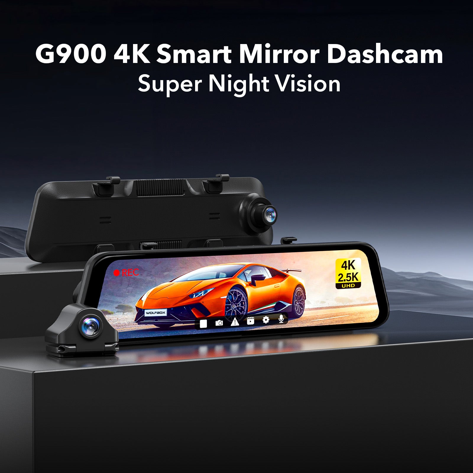 WOLFBOX G900 4K+2.5K Parking Monitoring Touch Screen Mirror