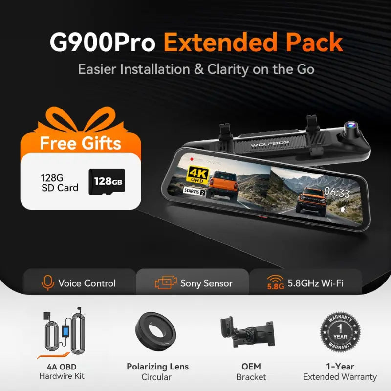 WOLFBOX G900Pro Smart Rear View Mirror Dash Cam & Backup Camera