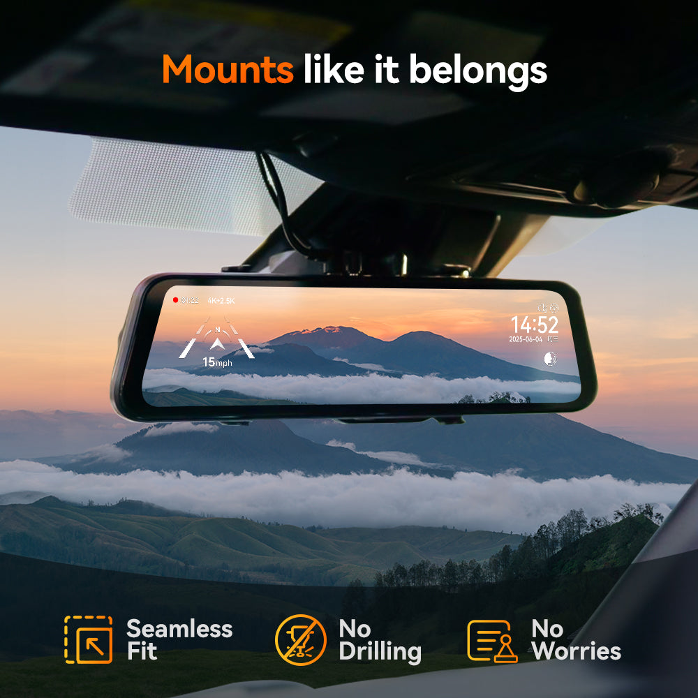 WOLFBOX G900Pro Touch Screen 12MP WiFi Rear View Mirror Dash Cam