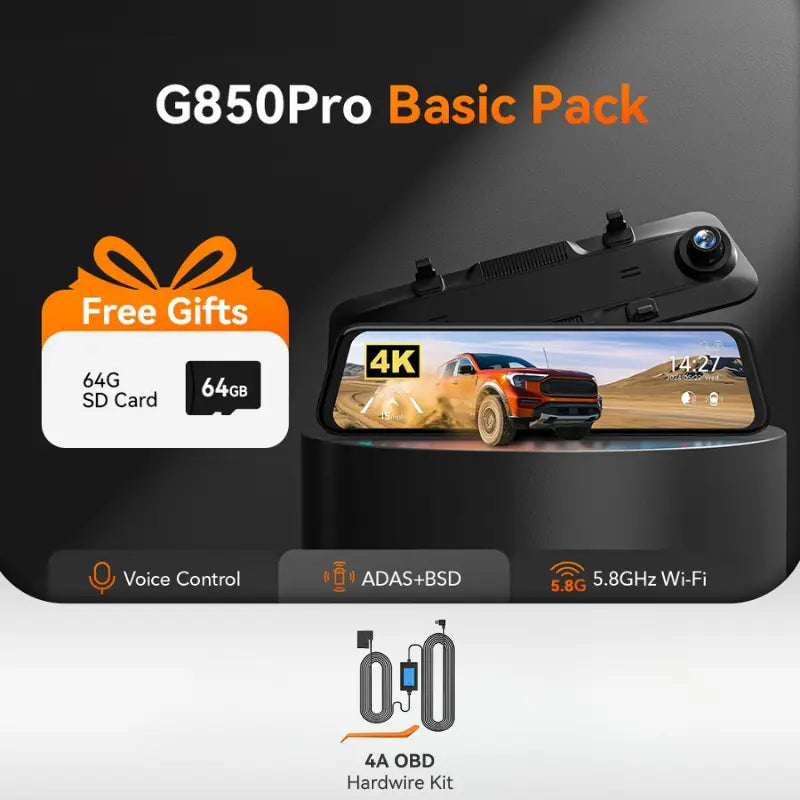 Wolfbox G850Pro Dash Cam | 4K Wifi Car Dash Camera Front and Rear Mirror Dashcam