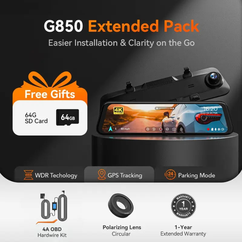 WOLFBOX G850 Rearview Mirror Backup Camera Dash Cam