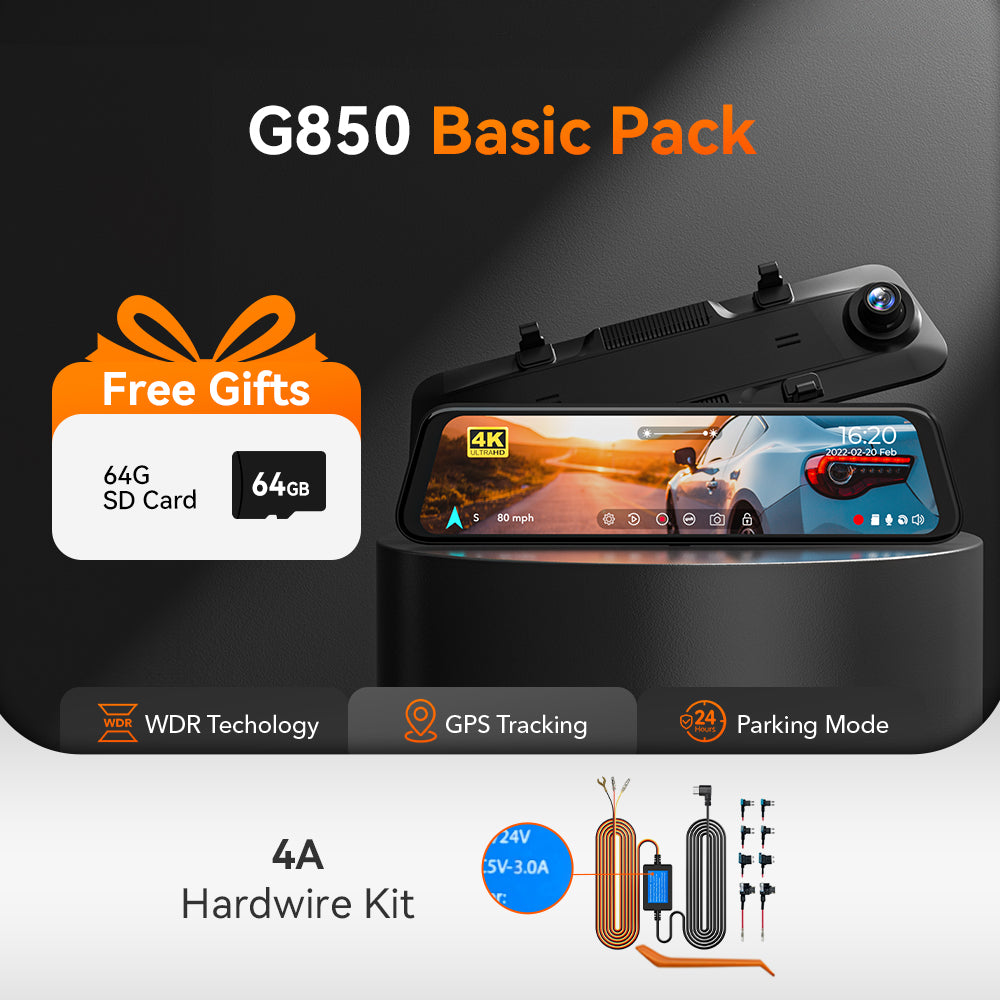 WOLFBOX G850 Rearview Mirror Backup Camera Dash Cam
