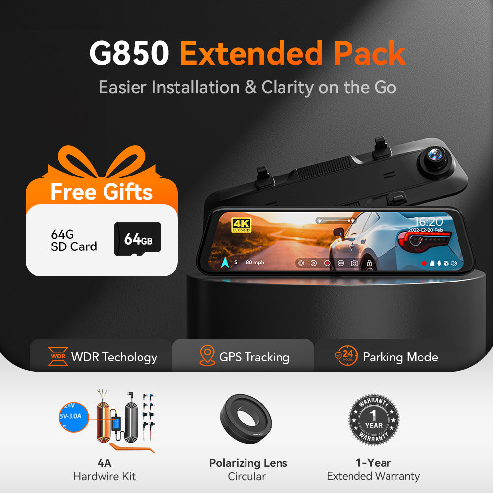 WOLFBOX G850 Rearview Mirror Backup Camera Dash Cam