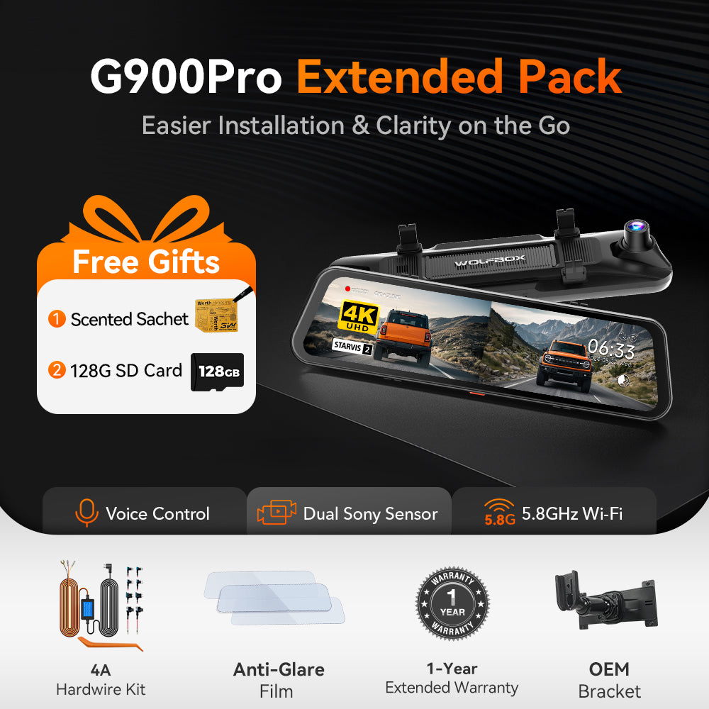 WOLFBOX G900Pro 12MP WiFi Touch Screen Rear View Mirror Dash Cam Smart Mirror