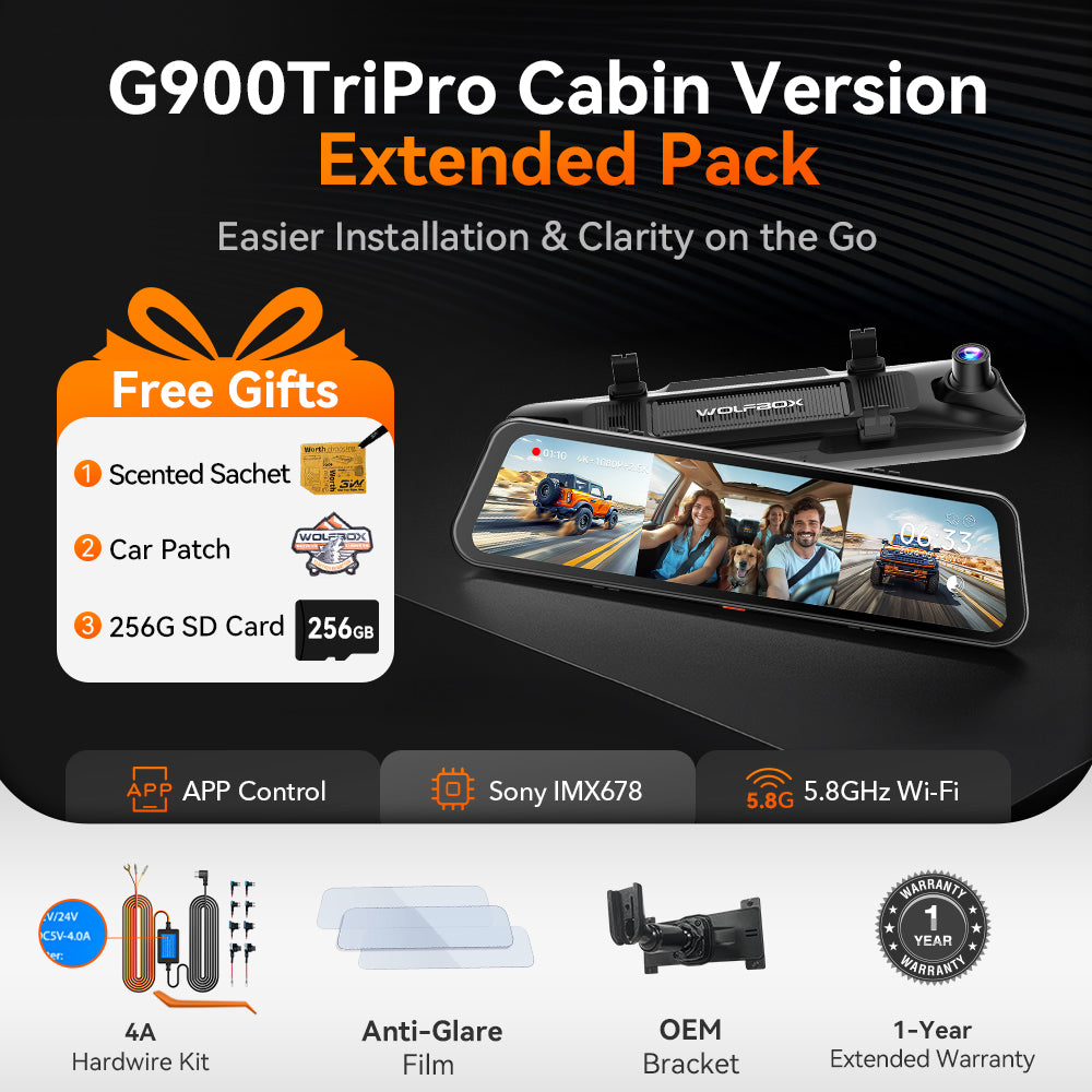 G900 TriPro 4K+2.5K+1080P 3 Channel Cabin Monitor Mirror Dash Cam
