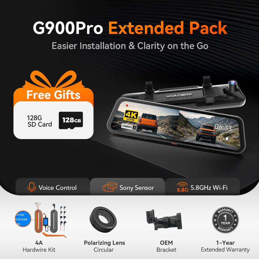 WOLFBOX G900Pro Touch Screen 12MP WiFi Rear View Mirror Dash Cam
