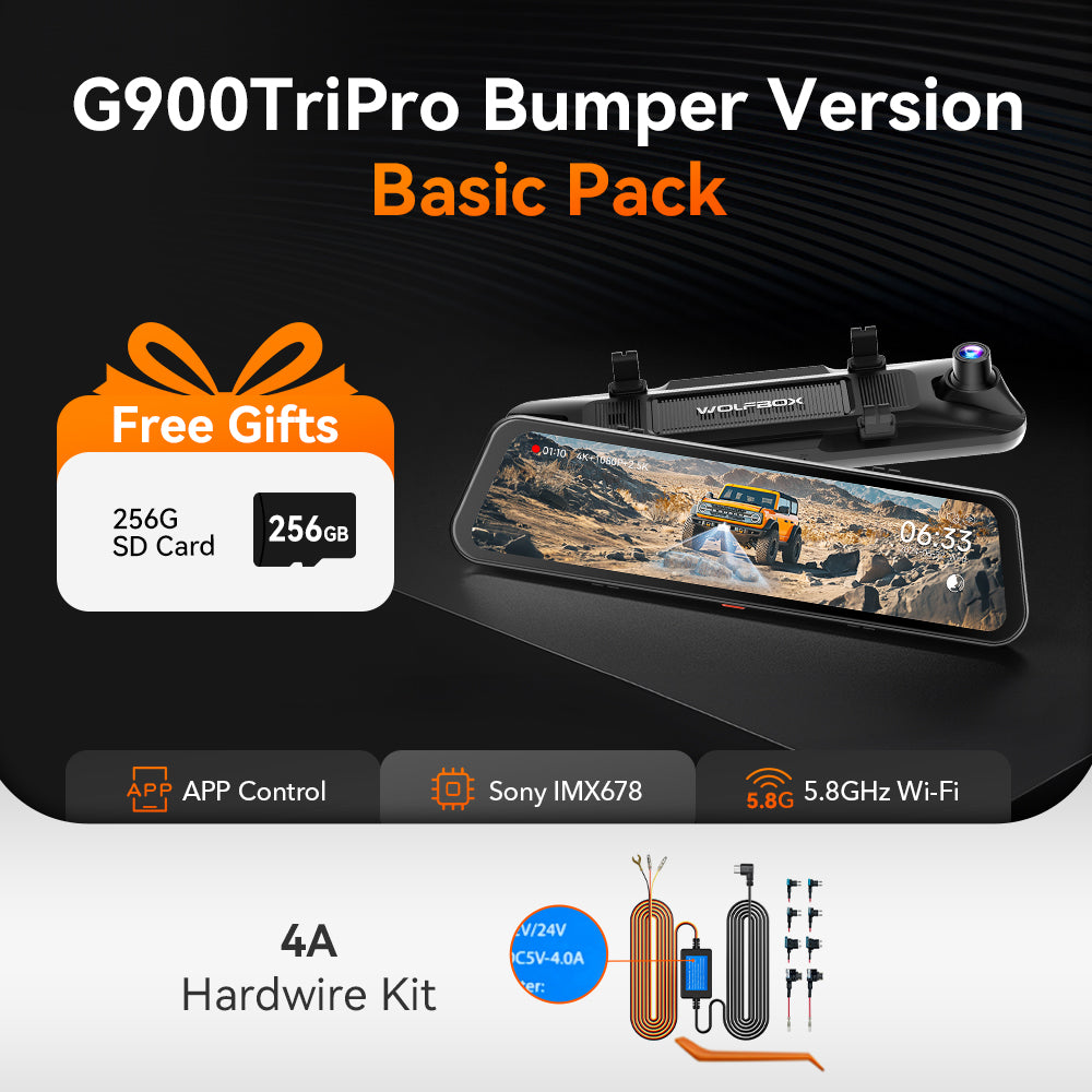 WOLFBOX G900TriPro Bumper Version 3 Channel Rearview Mirror Camera