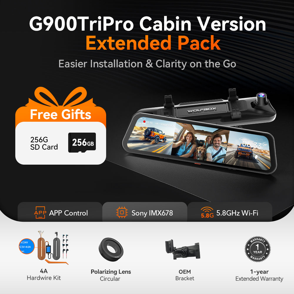 G900TriPro 4K+2.5K+1080P 3 Channel Cabin Monitor Mirror Dash Cam