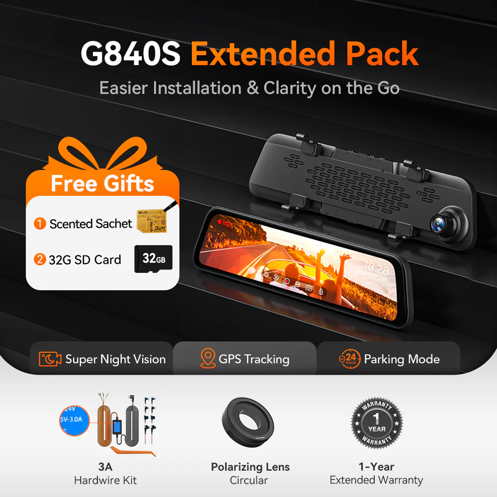 WOLFBOX G840S 12″ 4K Mirror Dash Cam 2160P Full HD Smart Rear View Camera Mirror Dash Cam